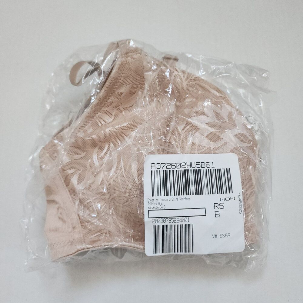 Breezies Jacquard Shine Wirefree T-Shirt Bra - Sunbeige 34B - Picture 8 of 9